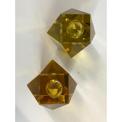 PORTA CANDELE VETRO SOMMERSO MURANO Flavio Poli SEGUSO TAGLIO DIAMANTE GIALLO 60