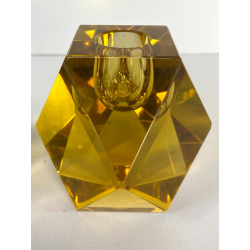 PORTA CANDELE VETRO SOMMERSO MURANO Flavio Poli SEGUSO TAGLIO DIAMANTE GIALLO 60