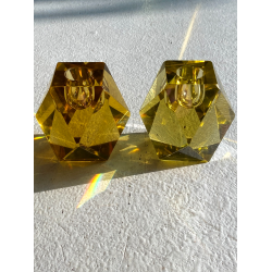 PORTA CANDELE VETRO SOMMERSO MURANO Flavio Poli SEGUSO TAGLIO DIAMANTE GIALLO 60