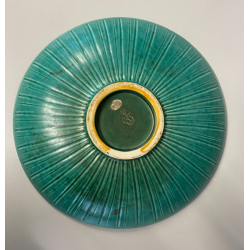 PIATTO DECORATIVO CERAMICA Gustavsberg Wilhem Kåge "Argenta" VERDE PESCI ø 31 cm