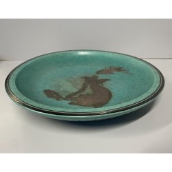 PIATTO DECORATIVO CERAMICA Gustavsberg Wilhem Kåge "Argenta" VERDE PESCI ø 31 cm