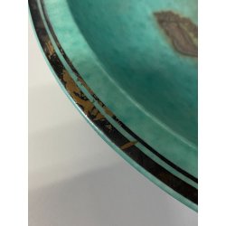 PIATTO DECORATIVO CERAMICA Gustavsberg Wilhem Kåge "Argenta" VERDE PESCI ø 31 cm