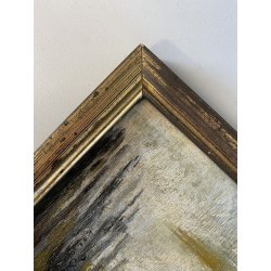 DIPINTO OLIO TAVOLETTA PAESAGGIO RURALE INVERNO CAMPAGNA STRADA FIGURE '900