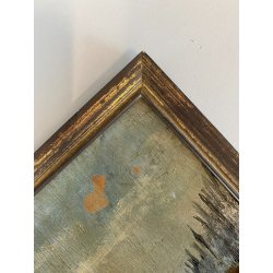 DIPINTO OLIO TAVOLETTA PAESAGGIO RURALE INVERNO CAMPAGNA STRADA FIGURE '900