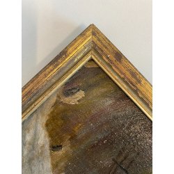 DIPINTO OLIO TAVOLETTA PAESAGGIO RURALE INVERNO CAMPAGNA STRADA FIGURE '900