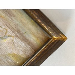 DIPINTO OLIO TAVOLETTA PAESAGGIO MONTANO LACUSTRE INVERNO CASALE FIGURA '900