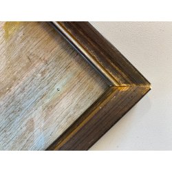 DIPINTO OLIO TAVOLETTA PAESAGGIO MONTANO LACUSTRE INVERNO CASALE FIGURA '900