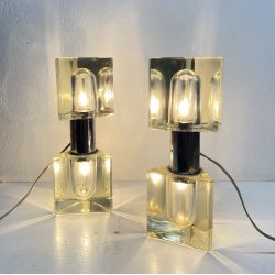 COPPIA ABATJOUR Alessandro Mendini ANNI 70 LAMPADA TAVOLO DESIGN ACCIAIO VETRO
