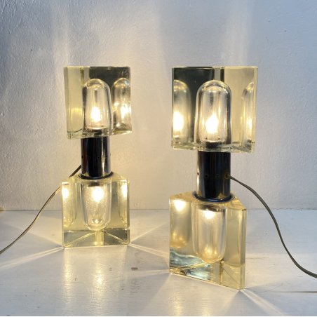 COPPIA ABATJOUR Alessandro Mendini ANNI 70 LAMPADA TAVOLO DESIGN ACCIAIO VETRO