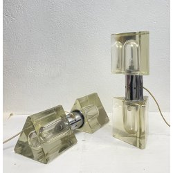 COPPIA ABATJOUR Alessandro Mendini ANNI 70 LAMPADA TAVOLO DESIGN ACCIAIO VETRO