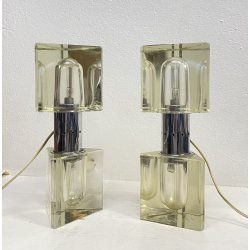 COPPIA ABATJOUR Alessandro Mendini ANNI 70 LAMPADA TAVOLO DESIGN ACCIAIO VETRO