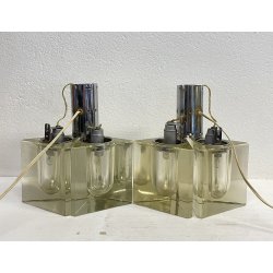COPPIA ABATJOUR Alessandro Mendini ANNI 70 LAMPADA TAVOLO DESIGN ACCIAIO VETRO