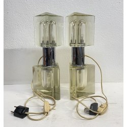 COPPIA ABATJOUR Alessandro Mendini ANNI 70 LAMPADA TAVOLO DESIGN ACCIAIO VETRO