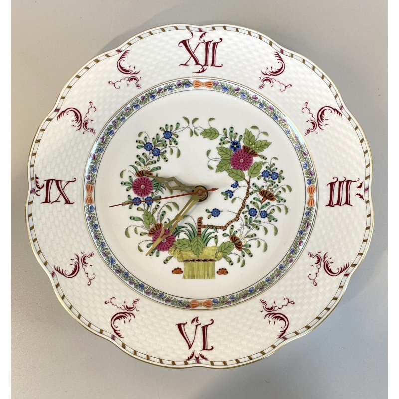 RARO OROLOGIO da PARETE CLOCK PLATE PORCELLANA Herend "Indian Basket" MULTICOLOR