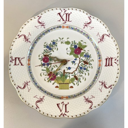 RARO OROLOGIO da PARETE CLOCK PLATE PORCELLANA Herend "Indian Basket" MULTICOLOR