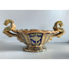 VASO CENTROTAVOLA Robbia MAIOLICA LUSTRO METALLICO DECORO VEGETALE ANSE a DRAGO