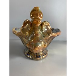 VASO CENTROTAVOLA Robbia MAIOLICA LUSTRO METALLICO DECORO VEGETALE ANSE a DRAGO