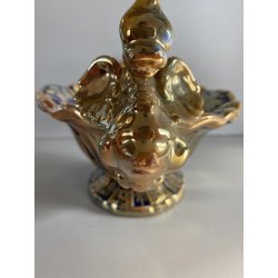 VASO CENTROTAVOLA Robbia MAIOLICA LUSTRO METALLICO DECORO VEGETALE ANSE a DRAGO