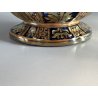 VASO CENTROTAVOLA Robbia MAIOLICA LUSTRO METALLICO DECORO VEGETALE ANSE a DRAGO