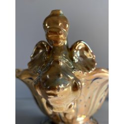 VASO CENTROTAVOLA Robbia MAIOLICA LUSTRO METALLICO DECORO VEGETALE ANSE a DRAGO