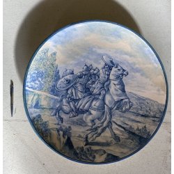 GRANDE PIATTO PARATA CERAMICA CSF DECORO ISTORIATO Combattimento ø 61cm RESTAURI
