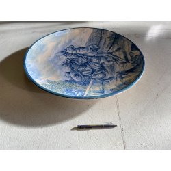 GRANDE PIATTO PARATA CERAMICA CSF DECORO ISTORIATO Combattimento ø 61cm RESTAURI