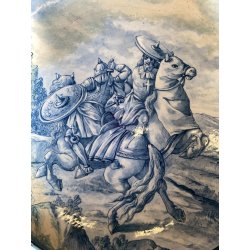 GRANDE PIATTO PARATA CERAMICA CSF DECORO ISTORIATO Combattimento ø 61cm RESTAURI