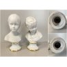 COPPIA SCULTURA BUSTO FANCIULLI CERAMICA Capodimonte Biscuit BIANCO 20 cm/h
