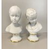 COPPIA SCULTURA BUSTO FANCIULLI CERAMICA Capodimonte Biscuit BIANCO 20 cm/h