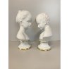 COPPIA SCULTURA BUSTO FANCIULLI CERAMICA Capodimonte Biscuit BIANCO 20 cm/h