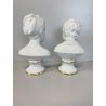 COPPIA SCULTURA BUSTO FANCIULLI CERAMICA Capodimonte Biscuit BIANCO 20 cm/h