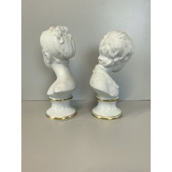 COPPIA SCULTURA BUSTO FANCIULLI CERAMICA Capodimonte Biscuit BIANCO 20 cm/h