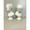 COPPIA SCULTURA BUSTO FANCIULLI CERAMICA Capodimonte Biscuit BIANCO 20 cm/h
