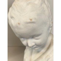 COPPIA SCULTURA BUSTO FANCIULLI CERAMICA Capodimonte Biscuit BIANCO 20 cm/h