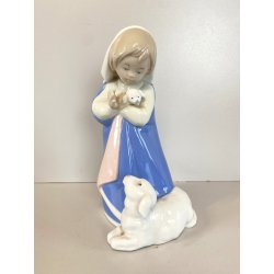 FIGURA PORCELLANA Rex Valencia "Girl & Lamb" BIMBA con AGNELLO 20,5 cm/h SPAIN