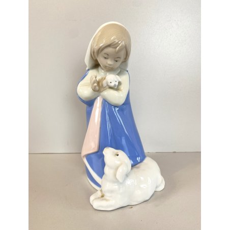 FIGURA PORCELLANA Rex Valencia "Girl & Lamb" BIMBA con AGNELLO 20,5 cm/h SPAIN