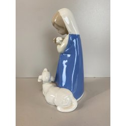 FIGURA PORCELLANA Rex Valencia "Girl & Lamb" BIMBA con AGNELLO 20,5 cm/h SPAIN