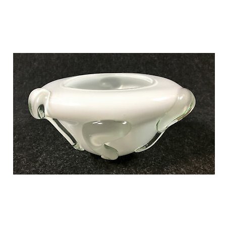 VASO DESIGN VETRO SOFFIATO MURANO ARTIGIANALE BIANCO VASSOIO VINTAGE EPOCA 1960