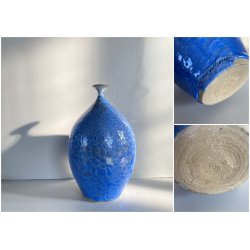 VASO GRES SMALTO CRISTALLIZZATO BLU DESIGN STUDIO POTTERY FIRMATO 24,5 cm/h MCM
