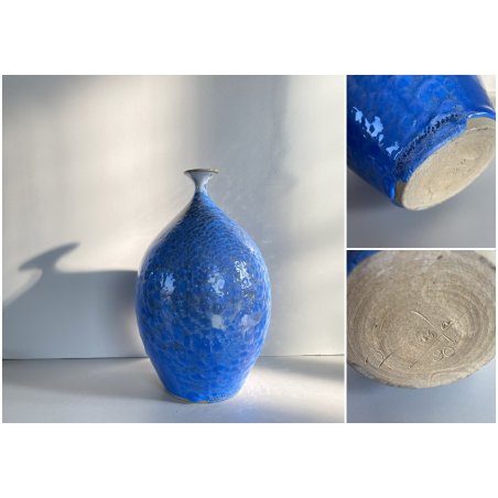 VASO GRES SMALTO CRISTALLIZZATO BLU DESIGN STUDIO POTTERY FIRMATO 24,5 cm/h MCM