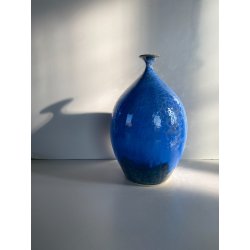 VASO GRES SMALTO CRISTALLIZZATO BLU DESIGN STUDIO POTTERY FIRMATO 24,5 cm/h MCM