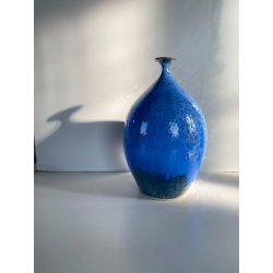 VASO GRES SMALTO CRISTALLIZZATO BLU DESIGN STUDIO POTTERY FIRMATO 24,5 cm/h MCM