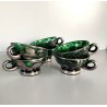 VINTAGE PUNCH SET BOWL + 6 CUP VETRO VERDE VENEZIANO DECORO FOGLIA ARGENTO '30