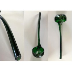 VINTAGE PUNCH SET BOWL + 6 CUP VETRO VERDE VENEZIANO DECORO FOGLIA ARGENTO '30