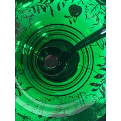 VINTAGE PUNCH SET BOWL + 6 CUP VETRO VERDE VENEZIANO DECORO FOGLIA ARGENTO '30