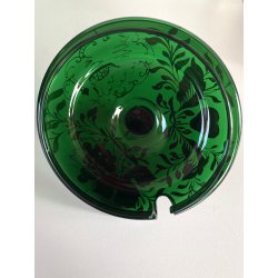 VINTAGE PUNCH SET BOWL + 6 CUP VETRO VERDE VENEZIANO DECORO FOGLIA ARGENTO '30