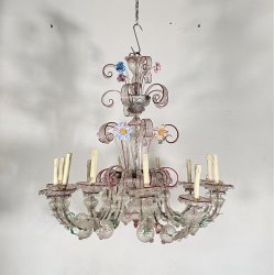 ENORME LAMPADARIO CA' REZZONICO VETRO MURANO 1800 FOGLIE 12 LUCI VENEZIA FERRO