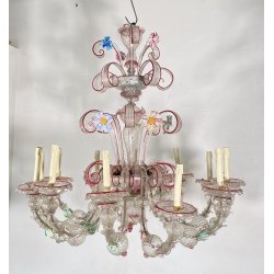 ENORME LAMPADARIO CA' REZZONICO VETRO MURANO 1800 FOGLIE 12 LUCI VENEZIA FERRO