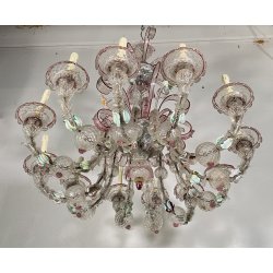 ENORME LAMPADARIO CA' REZZONICO VETRO MURANO 1800 FOGLIE 12 LUCI VENEZIA FERRO