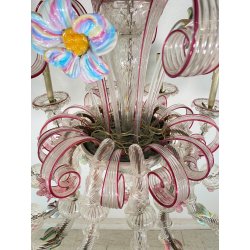 ENORME LAMPADARIO CA' REZZONICO VETRO MURANO 1800 FOGLIE 12 LUCI VENEZIA FERRO